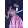 2017 vestidos de fiesta de noche formal Vestido de Festa barato rosa Sheer Back Puffy bordado de encaje de vestidos de baile largo MP2582